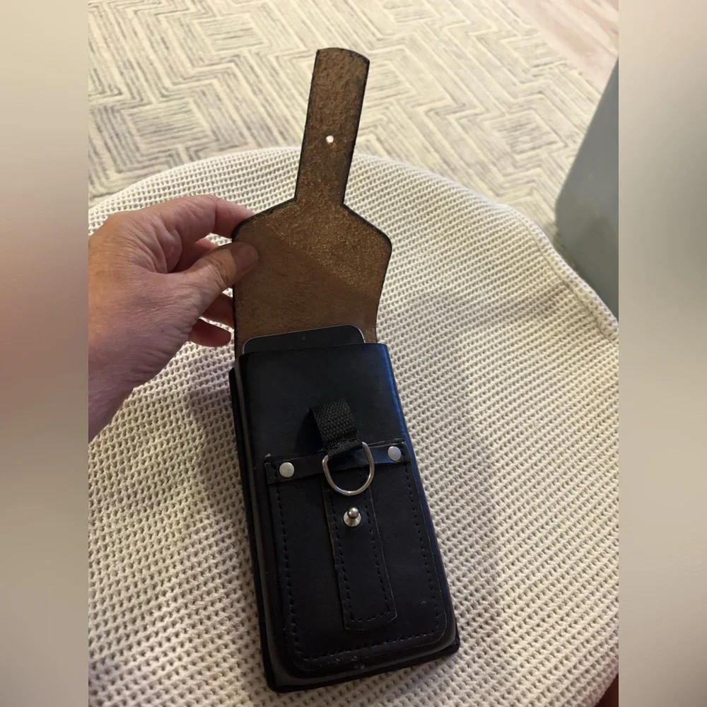 HANDMADE cowhide Black Leather cell phone case. Easily slides on belt. Unused.